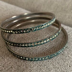 Forever 21 Silver and Green Patterned Bracelets